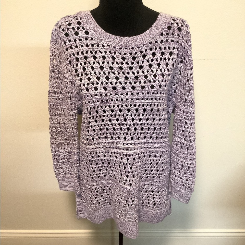 Croft‎ & Barrow Women’s purple violet scoop neck large high low crochet sweater